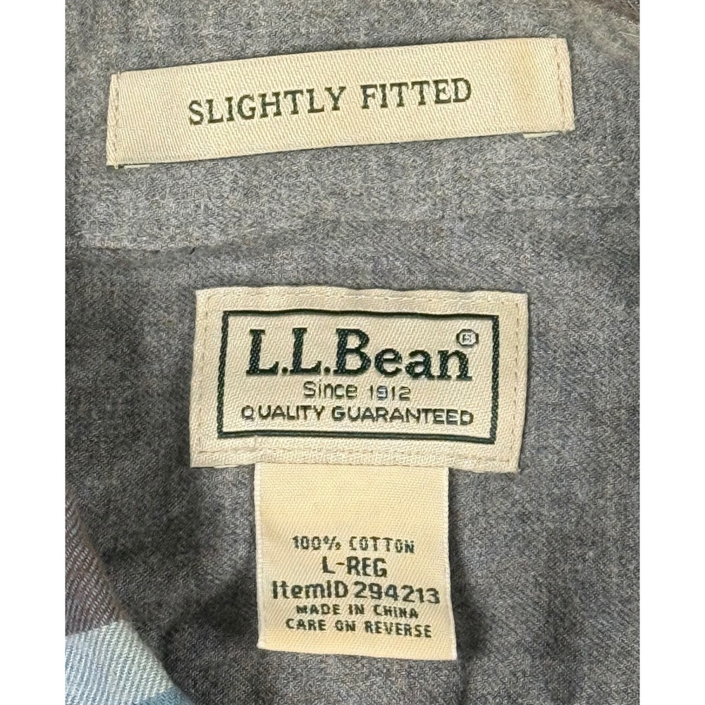 L.L.Bean Men's Large Flannel Button Down Shirt Blue Brown Plaid Long Sleeve - Picture 3 of 6